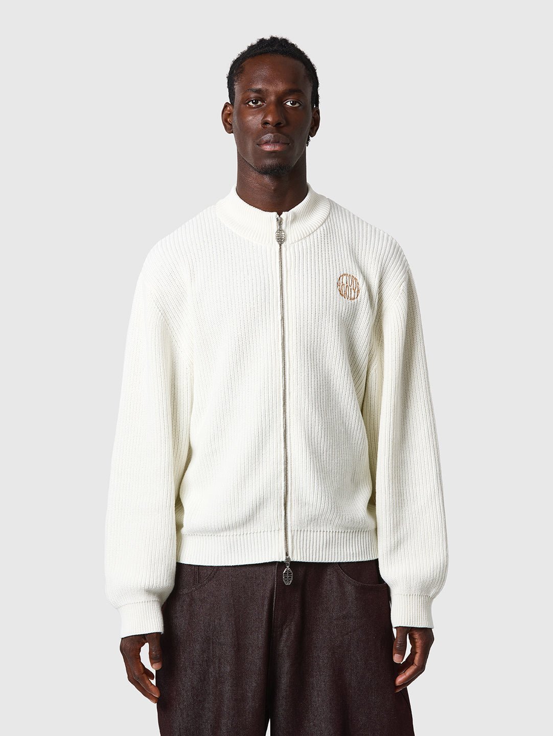 Zip Knit – White Ribbed Zip Sweater from ATTODE
